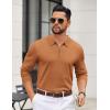 imageCOOFANDY Mens Quarter Zip Polo Sweater Long Sleeve Knit Polo Casual Lightweight Dress PulloverLight Brown