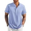 imageCOOFANDY Mens Casual Henley Shirt Short Sleeve Band Collar Linen Shirt Summer Beach Hippie TShirtsStriped Blue