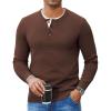 imageCOOFANDY Mens Henley Sweater Long Sleeve Textured Pullover Sweaters Casual Button Crewneck Knit SweaterBrown