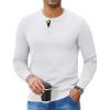 imageCOOFANDY Mens Henley Sweater Long Sleeve Textured Pullover Sweaters Casual Button Crewneck Knit SweaterWhite