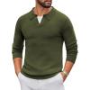 imageCOOFANDY Mens Knit Polo Sweater Long Sleeve VNeck Pullover Sweaters Casual Collared Ribbed Knitted PolosArmy Green