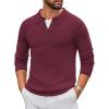 imageCOOFANDY Mens Knit Polo Sweater Long Sleeve VNeck Pullover Sweaters Casual Collared Ribbed Knitted PolosWine Red