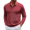 imageCOOFANDY Mens Knit Polo Sweater VNeck Long Sleeve Textured Lightweight Casual Dress Pullover Fall SweatersWine Red