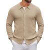 imageCOOFANDY Mens Knit Pullover Sweater Long Sleeve Casual Sweater Open Front Ribbed SweaterLight Khaki