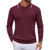 imageCOOFANDY Mens Polo Sweater Casual Long Sleeve Knit Polos Button Down Collared Golf Pullover SweatersWine Red