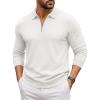 imageCOOFANDY Mens Quarter Zip Polo Sweater Long Sleeve Knit Polo Casual Lightweight Dress PulloverWhite