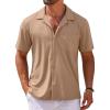 imageCOOFANDY Mens Short Sleeve Dress Shirts Button Down Untucked Wrinkle Free Shirts Casual Summer Shirt with PocketKhaki