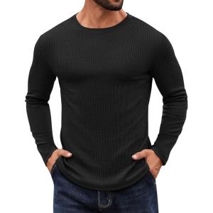 imageCOOFANDY Crewneck Sweaters for Men Slim Fit Long Sleeve Pullover Sweater Ribbed Knitted Lightweight TopsAll Black