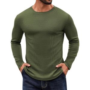 imageCOOFANDY Crewneck Sweaters for Men Slim Fit Long Sleeve Pullover Sweater Ribbed Knitted Lightweight TopsArmy Green