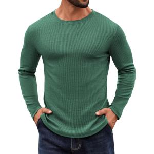 imageCOOFANDY Crewneck Sweaters for Men Slim Fit Long Sleeve Pullover Sweater Ribbed Knitted Lightweight TopsGreen