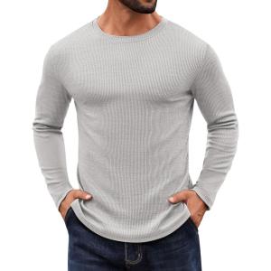 imageCOOFANDY Crewneck Sweaters for Men Slim Fit Long Sleeve Pullover Sweater Ribbed Knitted Lightweight TopsLight Grey