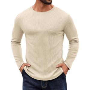 imageCOOFANDY Crewneck Sweaters for Men Slim Fit Long Sleeve Pullover Sweater Ribbed Knitted Lightweight TopsLight Khaki