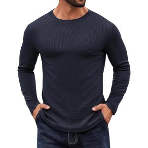 imageCOOFANDY Crewneck Sweaters for Men Slim Fit Long Sleeve Pullover Sweater Ribbed Knitted Lightweight TopsNavy Blue