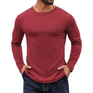 imageCOOFANDY Crewneck Sweaters for Men Slim Fit Long Sleeve Pullover Sweater Ribbed Knitted Lightweight TopsRed