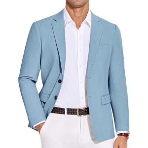 imageCOOFANDY Mens Casual Blazer Lightweight Slim Fit Suit Jacket Two Button Cotton Sport CoatsLight Blue