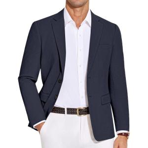 imageCOOFANDY Mens Casual Blazer Lightweight Slim Fit Suit Jacket Two Button Cotton Sport CoatsNavy Blue