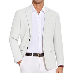 imageCOOFANDY Mens Casual Blazer Lightweight Slim Fit Suit Jacket Two Button Cotton Sport CoatsWhite