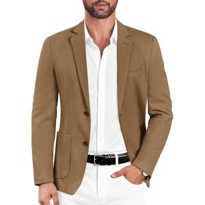 imageCOOFANDY Mens Casual Sport Coat Blazer Two Buttons Knit Lightweight Suit JacketsBrown