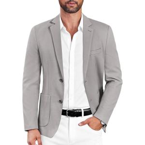 imageCOOFANDY Mens Casual Sport Coat Blazer Two Buttons Knit Lightweight Suit JacketsLight Grey