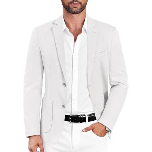 imageCOOFANDY Mens Casual Sport Coat Blazer Two Buttons Knit Lightweight Suit JacketsWhite