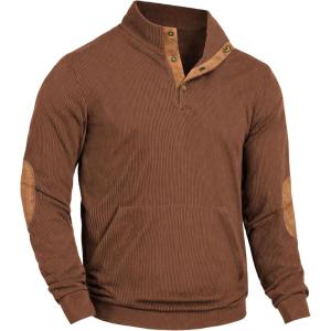 imageCOOFANDY Mens Corduroy Sweatshirt Long Sleeve Pullover Quarter Button Fall Sweat ShirtsLight Brown