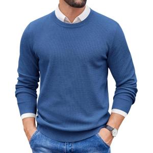 imageCOOFANDY Mens Crewneck Sweater Dress Long Sleeve Pullover Sweater Knit Lightweight SweatersBlue