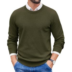 imageCOOFANDY Mens Crewneck Sweater Dress Long Sleeve Pullover Sweater Knit Lightweight SweatersDark Green