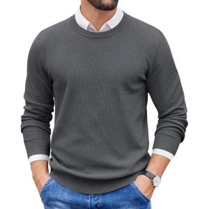 imageCOOFANDY Mens Crewneck Sweater Dress Long Sleeve Pullover Sweater Knit Lightweight SweatersDark Grey