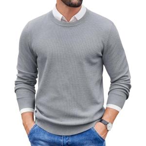 imageCOOFANDY Mens Crewneck Sweater Dress Long Sleeve Pullover Sweater Knit Lightweight SweatersLight Grey