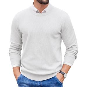 imageCOOFANDY Mens Crewneck Sweater Dress Long Sleeve Pullover Sweater Knit Lightweight SweatersWhite