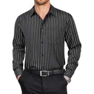 imageCOOFANDY Mens Dress Shirts Long Sleeve Plaid Button Down Shirt Business Casual Stretch Shirts with PocketBlack Stripe