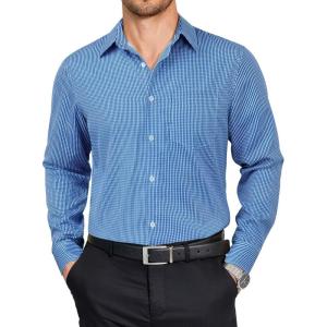 imageCOOFANDY Mens Dress Shirts Long Sleeve Plaid Button Down Shirt Business Casual Stretch Shirts with PocketBlue Plaid