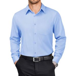 imageCOOFANDY Mens Dress Shirts Long Sleeve Plaid Button Down Shirt Business Casual Stretch Shirts with PocketLight Blue Plaid