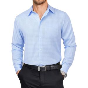 imageCOOFANDY Mens Dress Shirts Long Sleeve Plaid Button Down Shirt Business Casual Stretch Shirts with PocketLight Blue White Plaid