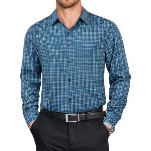 imageCOOFANDY Mens Dress Shirts Long Sleeve Plaid Button Down Shirt Business Casual Stretch Shirts with PocketNavy Green Plaid
