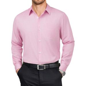 imageCOOFANDY Mens Dress Shirts Long Sleeve Plaid Button Down Shirt Business Casual Stretch Shirts with PocketPink Plaid