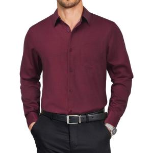 imageCOOFANDY Mens Dress Shirts Long Sleeve Plaid Button Down Shirt Business Casual Stretch Shirts with PocketRed Black Plaid