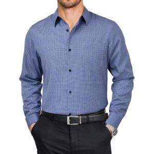 imageCOOFANDY Mens Dress Shirts Long Sleeve Plaid Button Down Shirt Business Casual Stretch Shirts with PocketWhite Navy Plaid