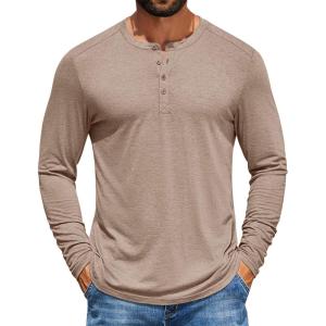 imageCOOFANDY Mens Henley Shirts Long Sleeve TShirt Lightweight Fashion Casual Pullover Tee ShirtKhaki