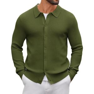 imageCOOFANDY Mens Knit Pullover Sweater Long Sleeve Casual Sweater Open Front Ribbed SweaterArmy Green