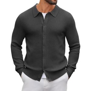 imageCOOFANDY Mens Knit Pullover Sweater Long Sleeve Casual Sweater Open Front Ribbed SweaterDark Gray