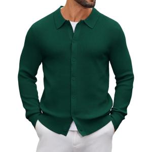 imageCOOFANDY Mens Knit Pullover Sweater Long Sleeve Casual Sweater Open Front Ribbed SweaterDark Green