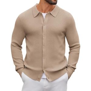 imageCOOFANDY Mens Knit Pullover Sweater Long Sleeve Casual Sweater Open Front Ribbed SweaterDark Khaki
