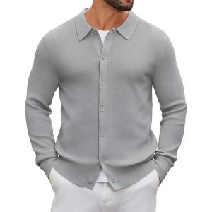imageCOOFANDY Mens Knit Pullover Sweater Long Sleeve Casual Sweater Open Front Ribbed SweaterLight Gray