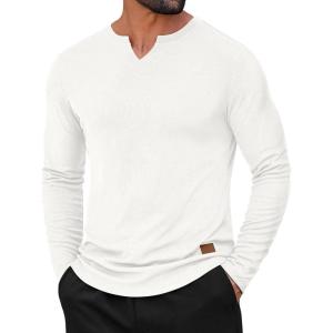 imageCOOFANDY Mens Long Sleeve Muscle T Shirts Casual VNeck Slim Fit Longline Ribbed Shirts Stretch Tee ShirtsAll White
