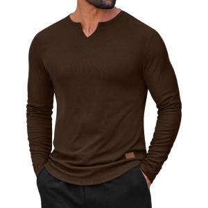 imageCOOFANDY Mens Long Sleeve Muscle T Shirts Casual VNeck Slim Fit Longline Ribbed Shirts Stretch Tee ShirtsBrown