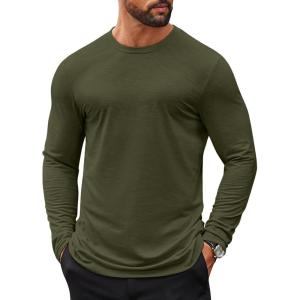 imageCOOFANDY Mens Long Sleeve T Shirts Casual Crew Neck Tee Shirts Lightweight Soft Pullover TopsArmy Green