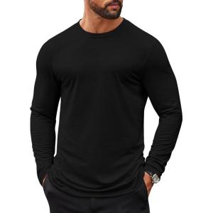 imageCOOFANDY Mens Long Sleeve T Shirts Casual Crew Neck Tee Shirts Lightweight Soft Pullover TopsBlack