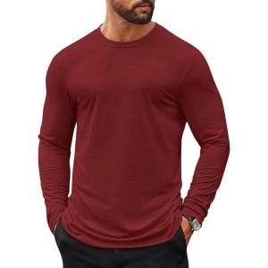 imageCOOFANDY Mens Long Sleeve T Shirts Casual Crew Neck Tee Shirts Lightweight Soft Pullover TopsWine Red