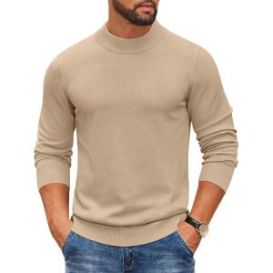 imageCOOFANDY Mens Mock Turtleneck Ribbed Knit Pullover Sweater Casual Lightweight Slim fit Dress SweaterBeige